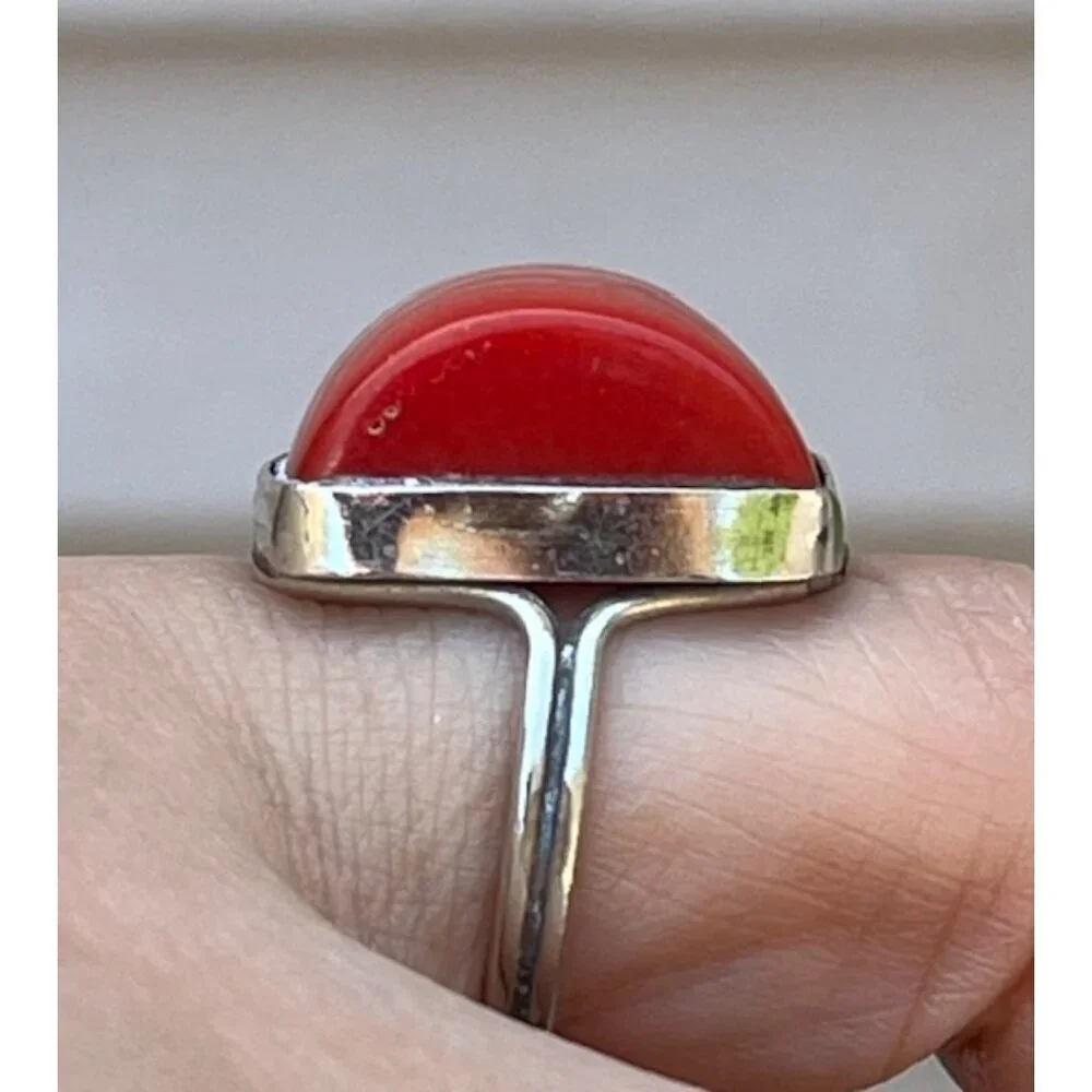 Sterling Silver and Red Coral Ring and Earring Statement Set EUC Size 6.75